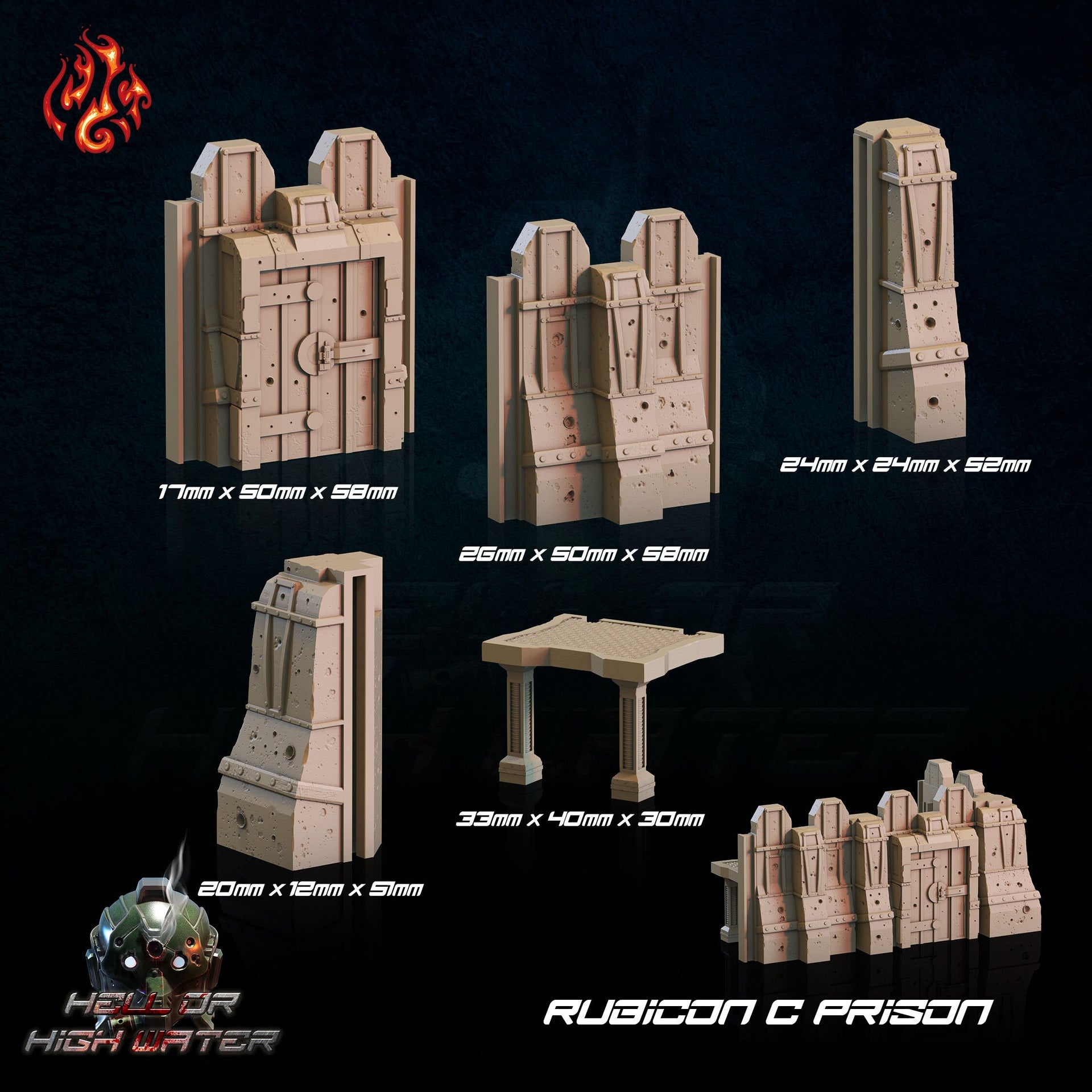 Rubicon C Prison, Modular Fortress Walls and Towers - Crippled God Foundry - Hell or High Water | 32mm | Scifi | Modular | Filament