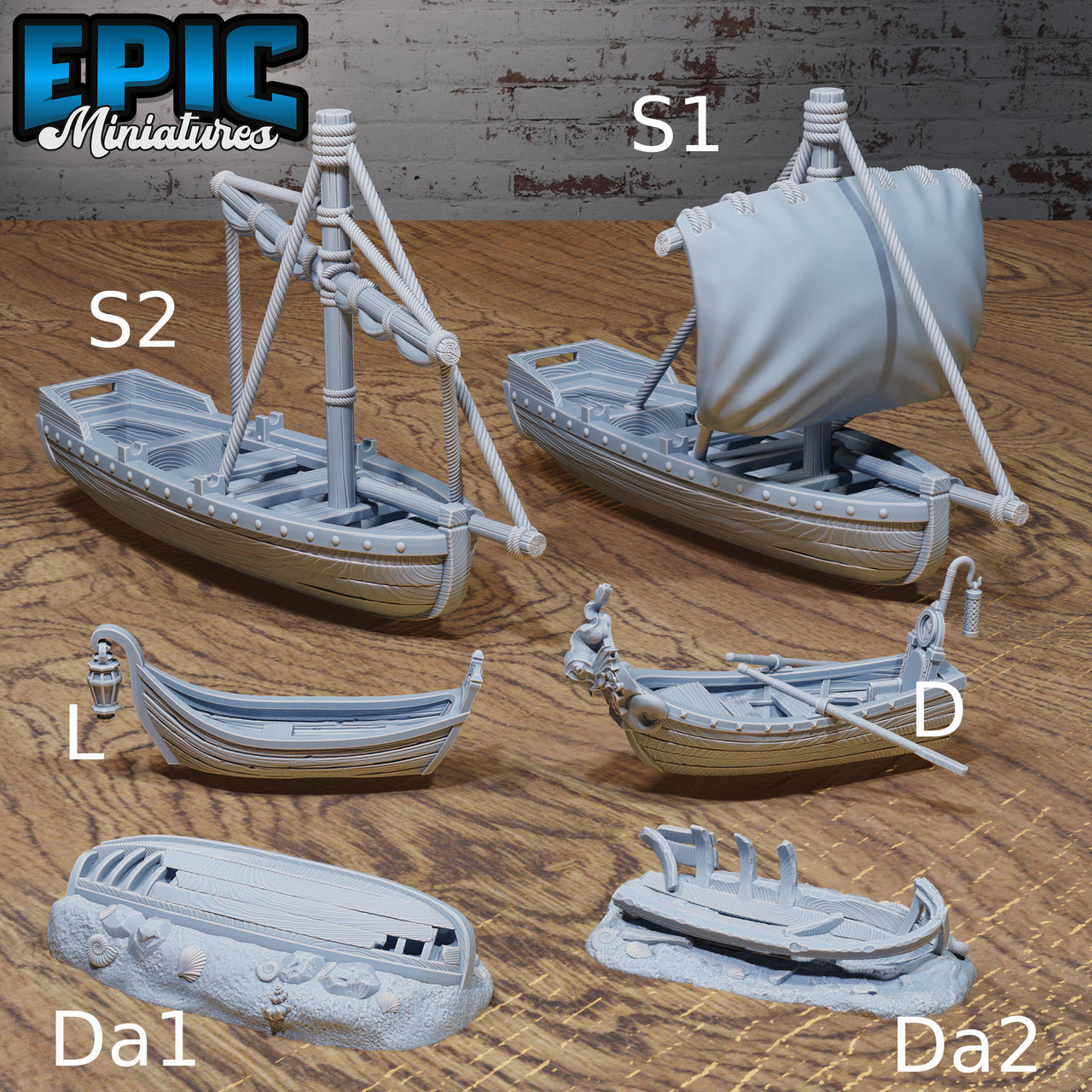 Harbor Boats - Epic Miniatures | Sinister Harbor | D&D | Wargaming | Roleplaying Games | 32mm | Sail | Shipwreck