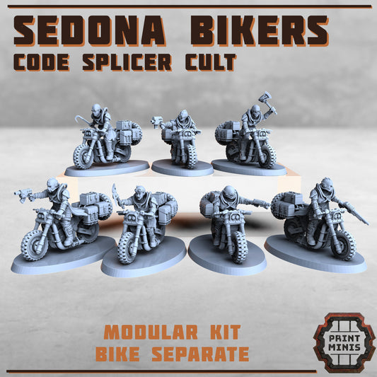 Sedone Bikers, Code Splicer Culte - Print Minis | Sci Fi | Light Infantry | 28mm Heroic | Wasteland | Apocalypse | Cultist | Alien Hybrid