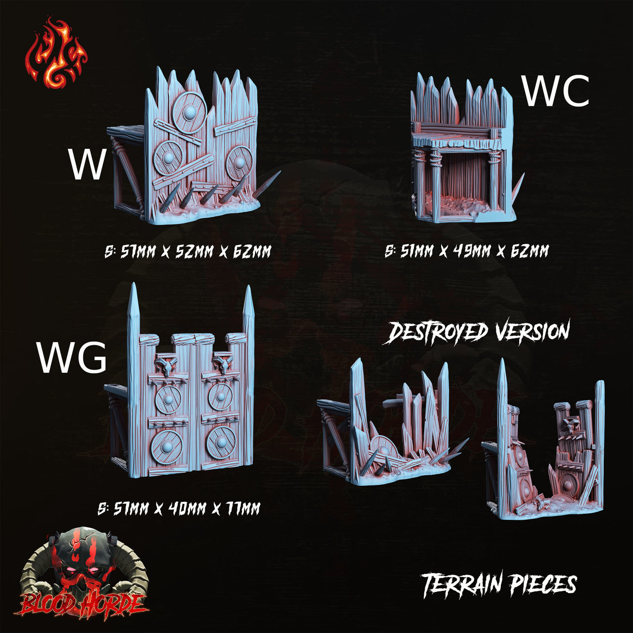 Viking Wall Terrain - Crippled God Foundry | 32mm | Blood Horde | Fortress | Destroyed | Ruin | Barricade
