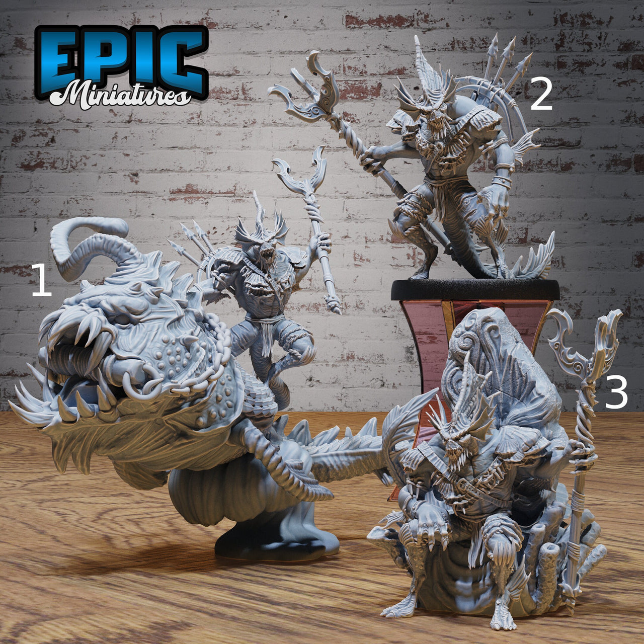 Merfolk Champion - Epic Miniatures | 32mm | Sinister Harbor | Fighter | Warrior | Lord | Anglerfish Mount