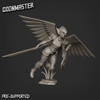 Sky Elf Valkyr- Goonmaster | Sky Elves | Miniature | Wargaming | Roleplaying Games | 32m | Fighter | Warrior | Soldier | Valkyrie