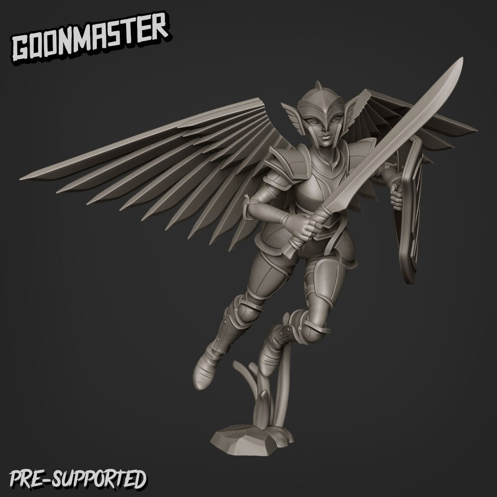 Sky Elf Valkyr- Goonmaster | Sky Elves | Miniature | Wargaming | Roleplaying Games | 32m | Fighter | Warrior | Soldier | Valkyrie