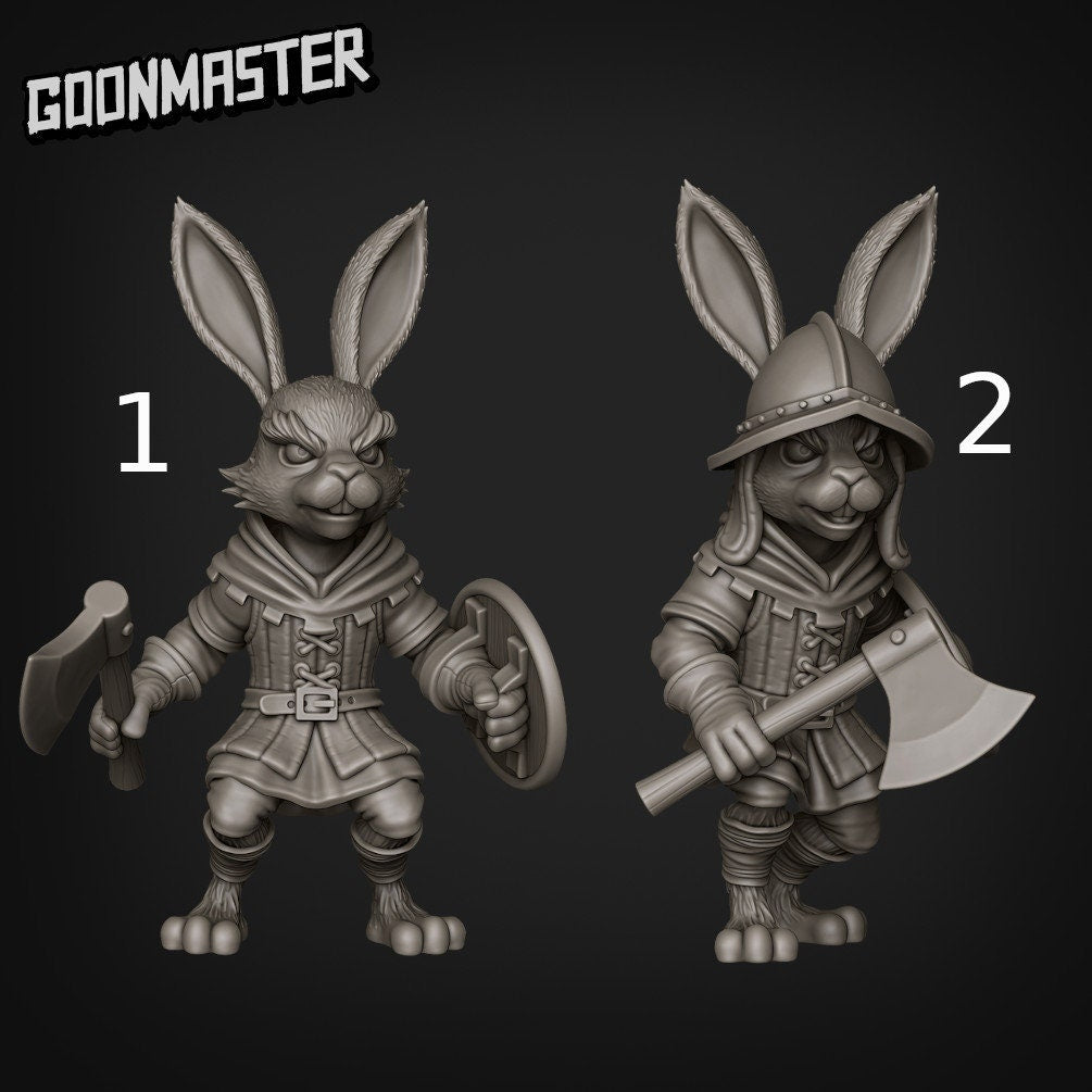 Rabbit Axe Soldier - Goonmaster | Bunny Brigade Miniature | Wargaming | Roleplaying Games | 32mm | Rogue | Bandit | Mercenary