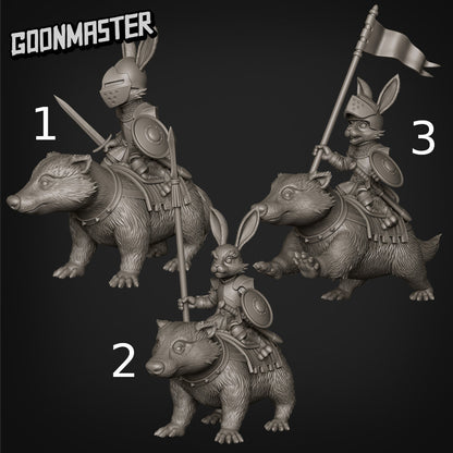 Rabbit Knight Badger Mount - Goonmaster | Bunny Brigade Miniature | Wargaming | Roleplaying Games | 32mm | Cavalry | General
