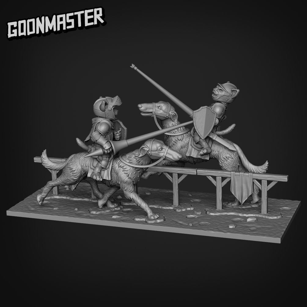 Cat Knight Jousting Dorama- Goonmaster | Miniature | Wargaming | Roleplaying Games | 32mm | Borzoi | Dog Mount