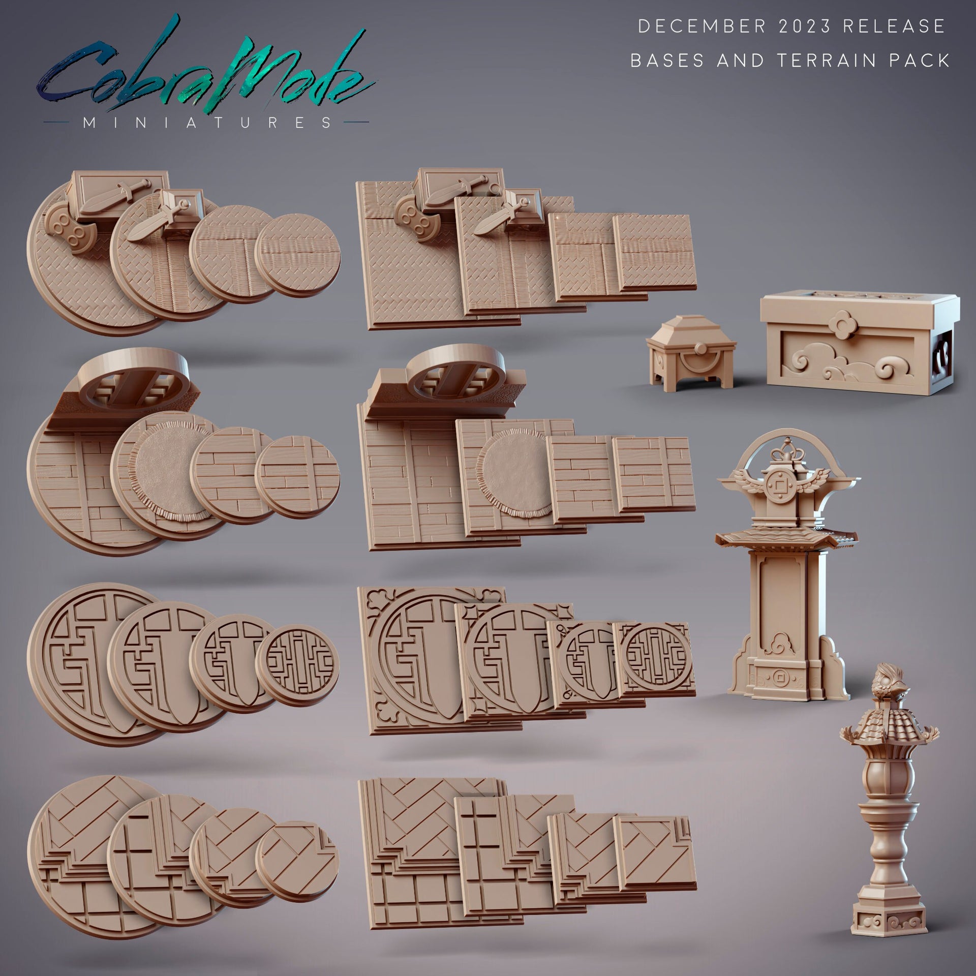 Castle Miniature Bases - CobraMode | Wargaming | Roleplaying Games | 25.4 | 30mm | 40mm | 50mm | Dojo | Temple