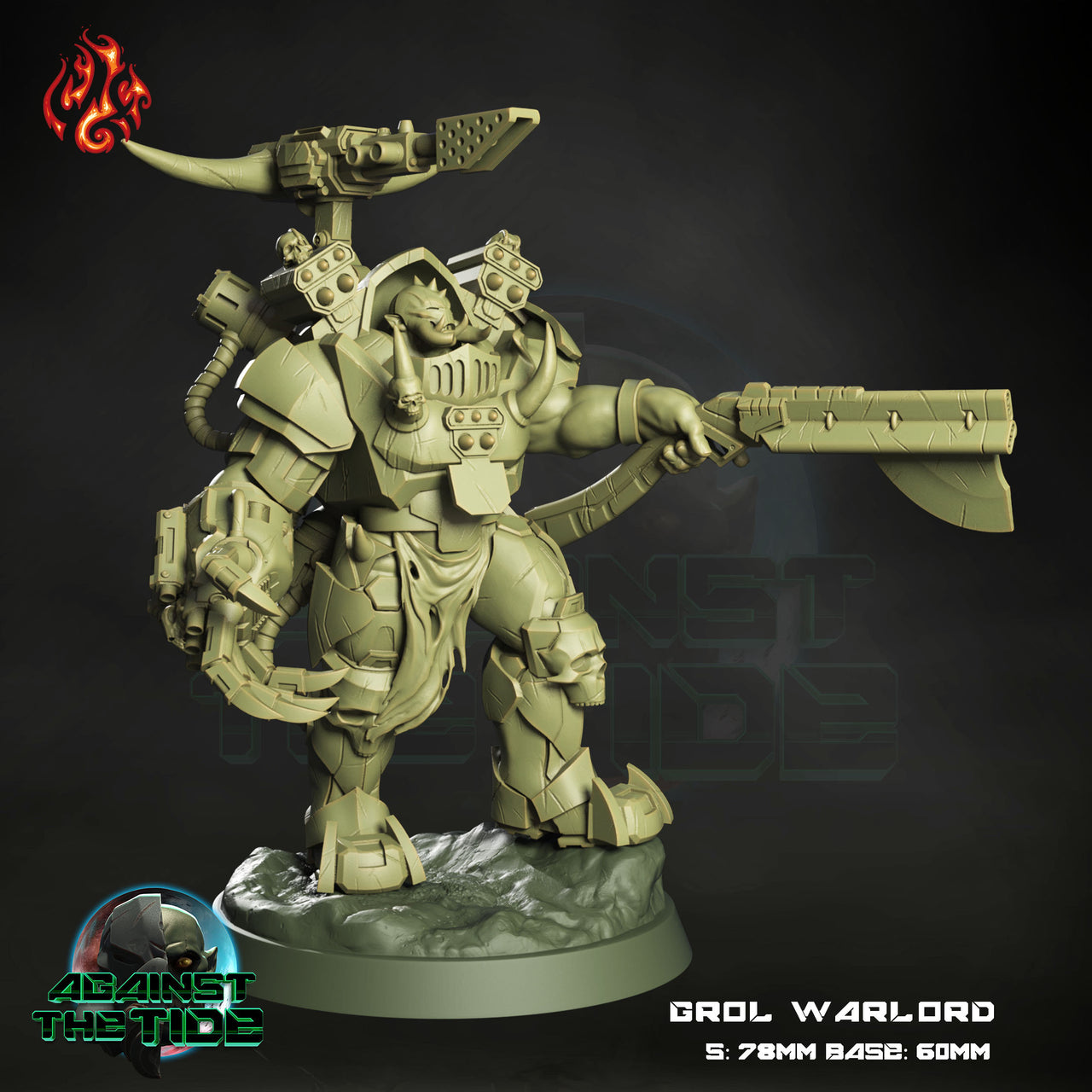 Grol Warlord, Orc Boss- Crippled God Foundry - Against the Tide | 32mm | Scifi | Commander