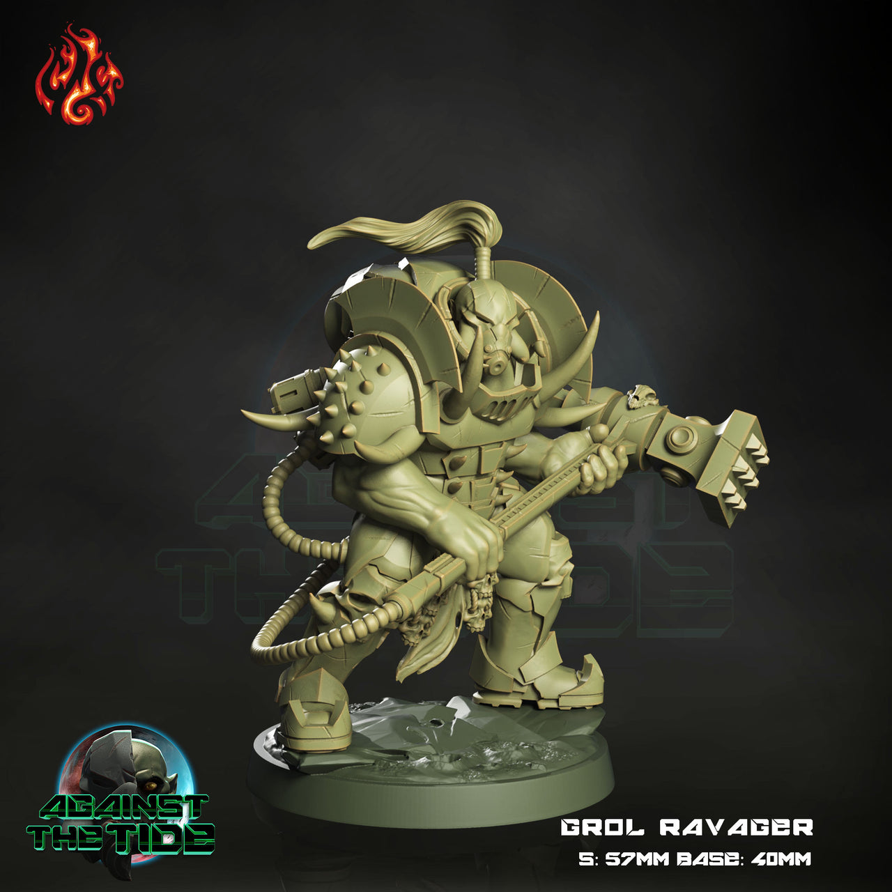 Grol Ravager, Orc Boss - Crippled God Foundry - Against the Tide | 32mm | Scifi | Power Armor | Champion