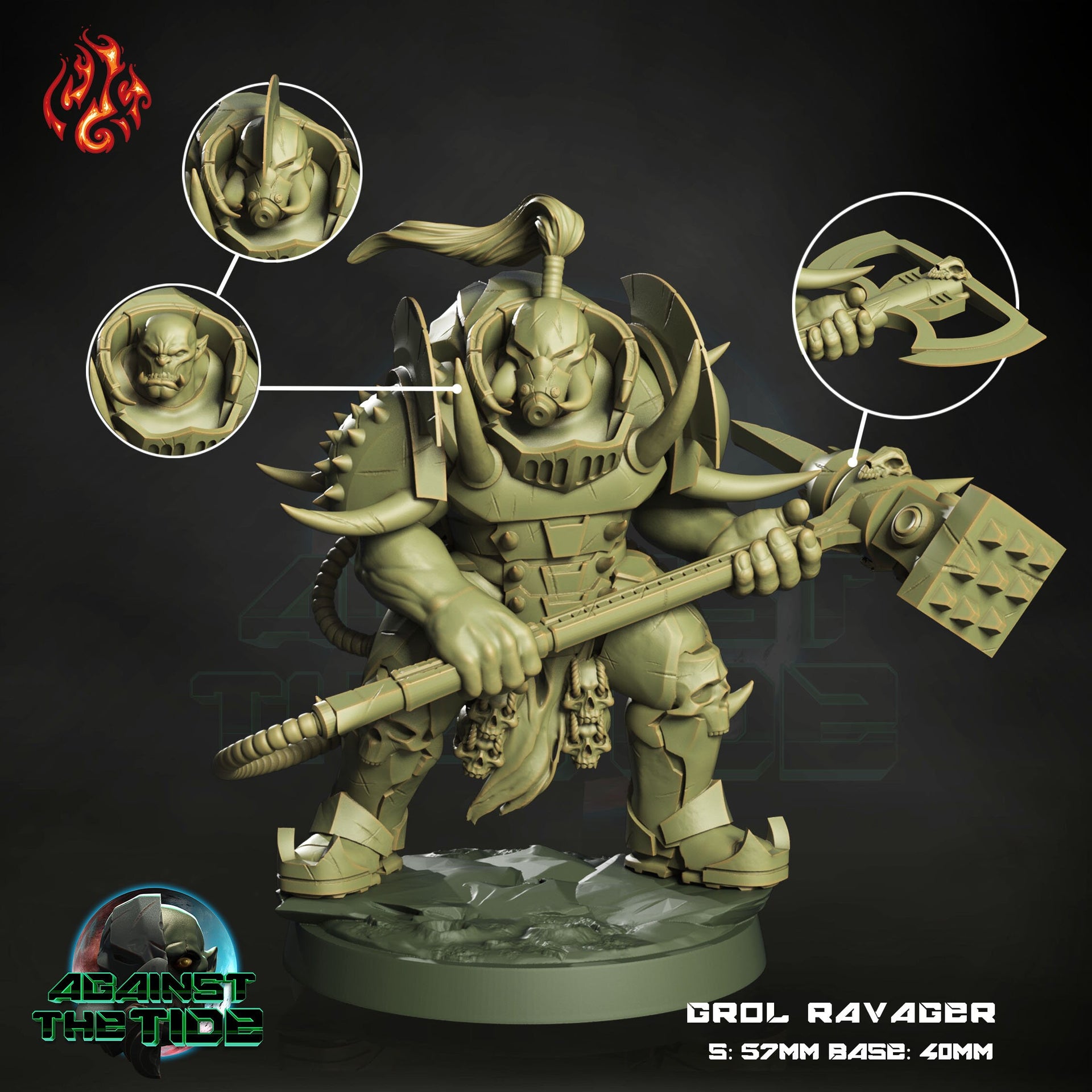 Grol Ravager, Orc Boss - Crippled God Foundry - Against the Tide | 32mm | Scifi | Power Armor | Champion