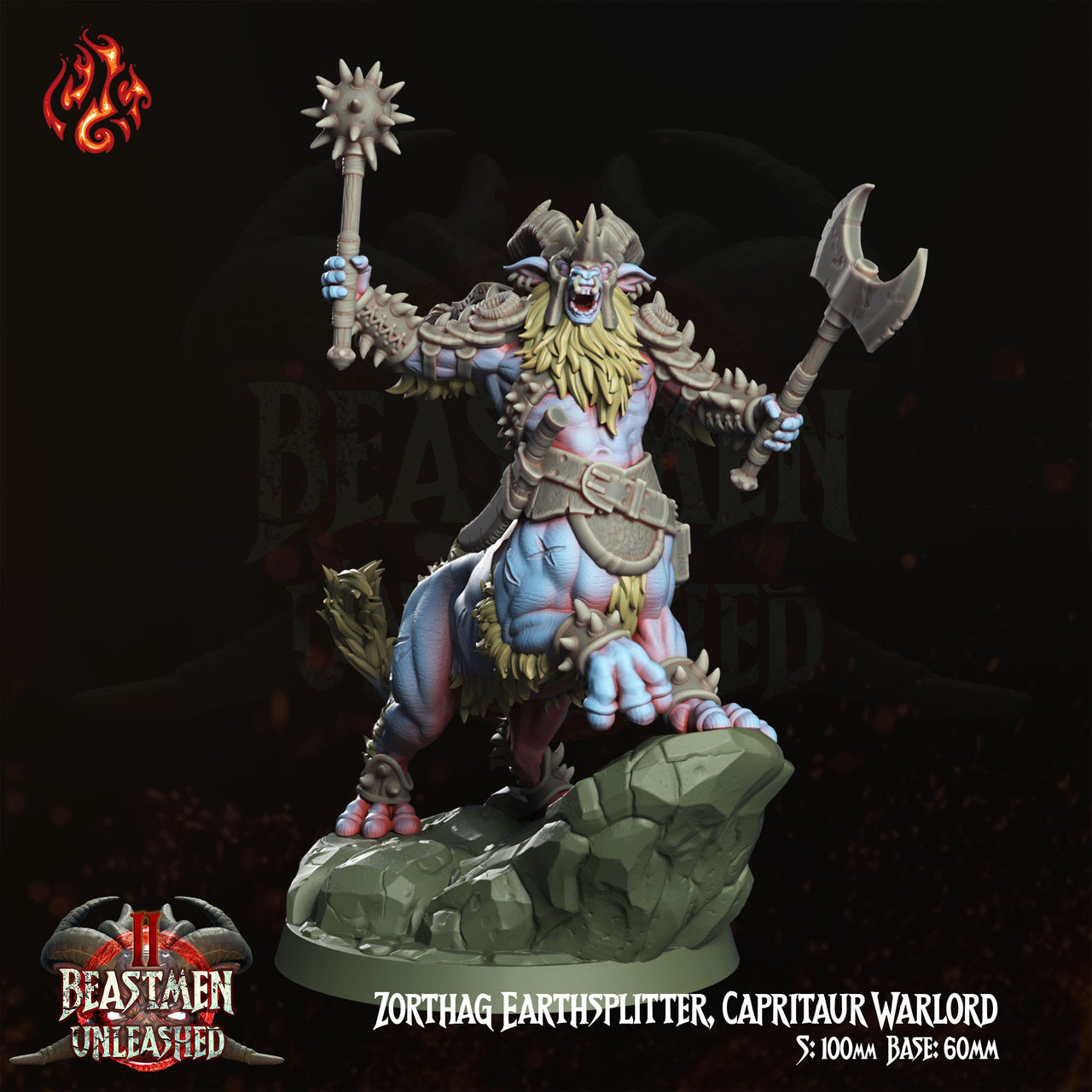 Zorthag Earthsplitter, Beastman Centaur Champion - Crippled God Foundry - 32mm | Knight | Barbarian | Cavalry