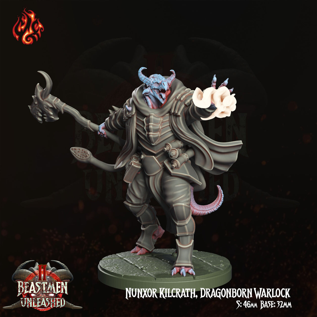 Nunxor Kilcrath, Dragonborn Warlock - Crippled God Foundry - 32mm | Dragonfolk | Lizardman | Sorcerer