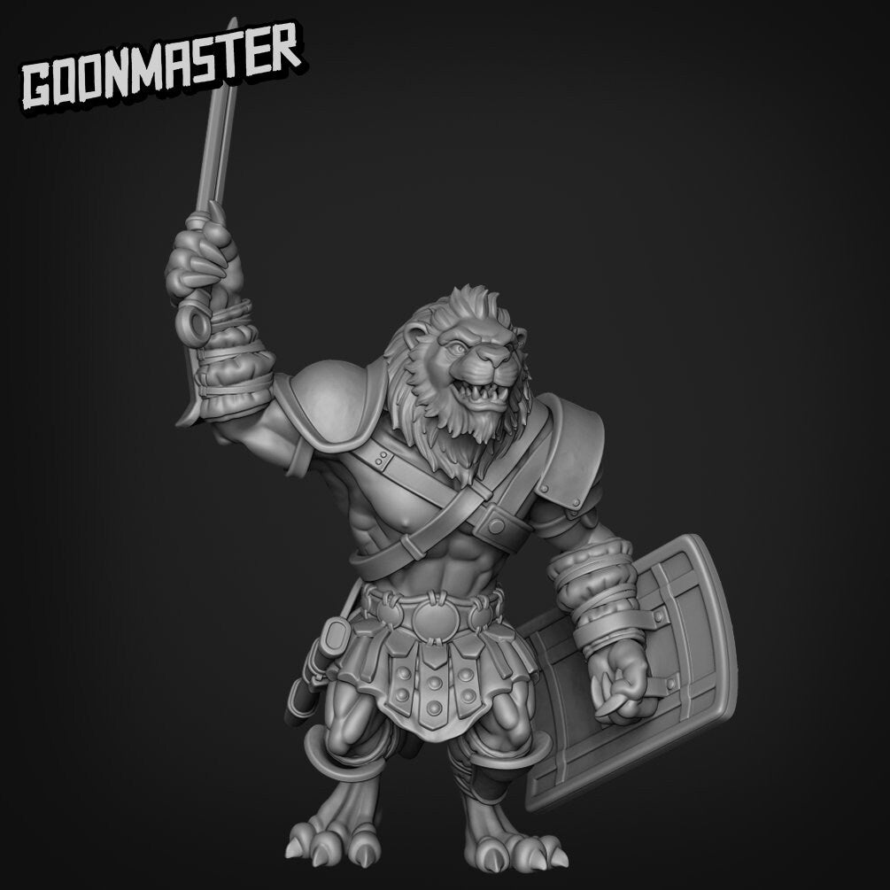 Lion Warrior- Goonmaster | Legendary Lions Miniature | Wargaming | Roleplaying Games | 32mm | Gladiator | Fighter | Barbarian