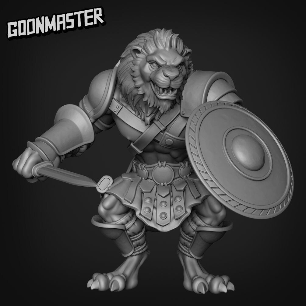 Lion Warrior- Goonmaster | Legendary Lions Miniature | Wargaming | Roleplaying Games | 32mm | Gladiator | Fighter | Barbarian