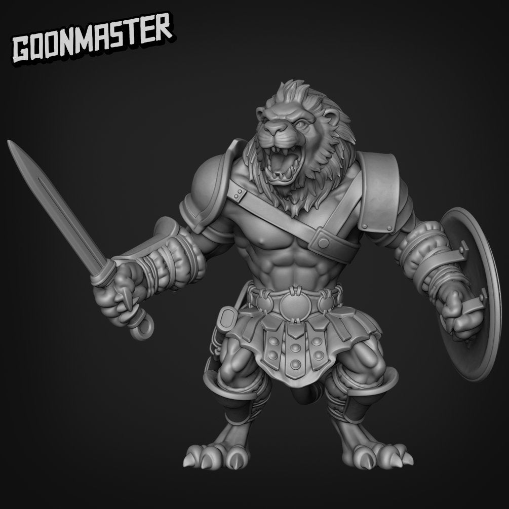 Lion Warrior- Goonmaster | Legendary Lions Miniature | Wargaming | Roleplaying Games | 32mm | Gladiator | Fighter | Barbarian