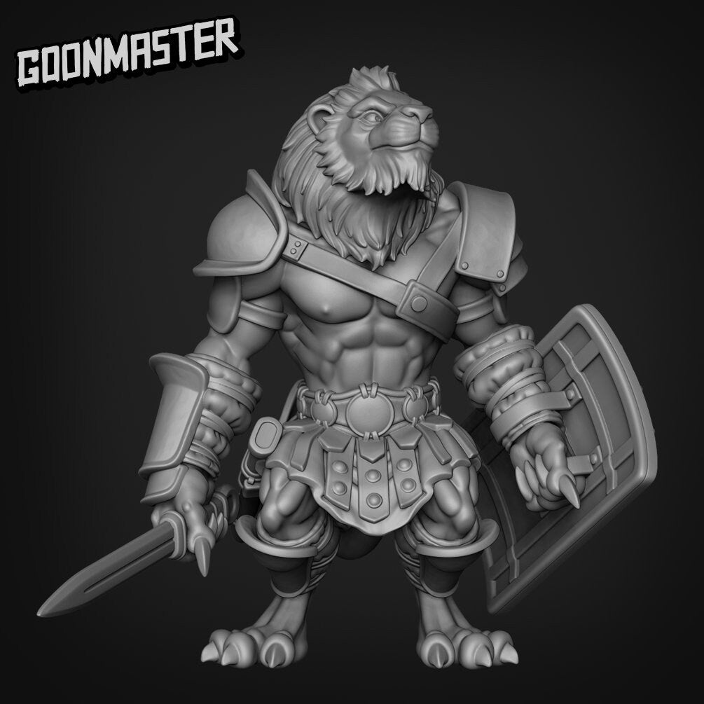 Lion Warrior- Goonmaster | Legendary Lions Miniature | Wargaming | Roleplaying Games | 32mm | Gladiator | Fighter | Barbarian