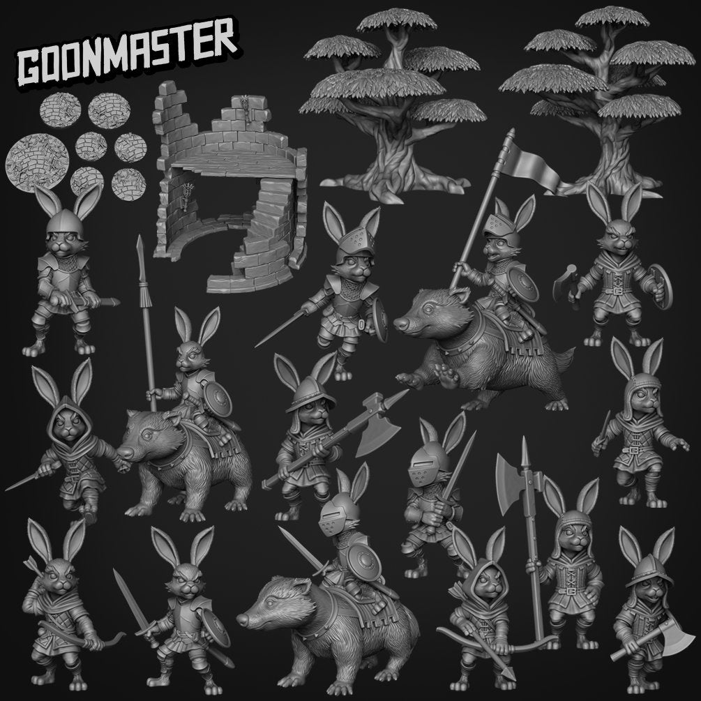 Rabbit Halberdier - Goonmaster | Bunny Brigade Miniature | Wargaming | Roleplaying Games | 32mm | Rogue | Bandit | Mercenary