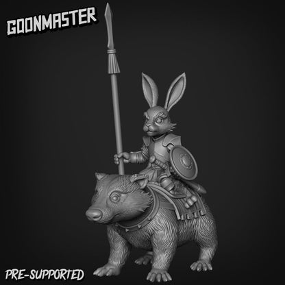 Rabbit Knight Badger Mount - Goonmaster | Bunny Brigade Miniature | Wargaming | Roleplaying Games | 32mm | Cavalry | General
