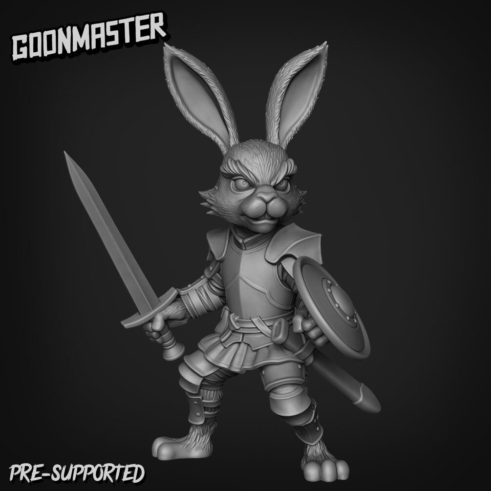 Rabbit Knight - Goonmaster | Bunny Brigade Miniature | Wargaming | Roleplaying Games | 32mm | Soldier | Mercenary