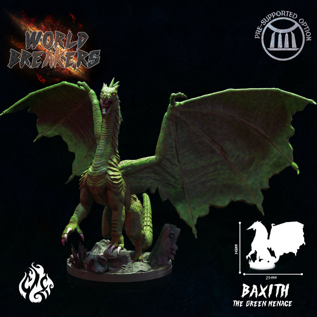 Baxith, the Green Menace - Crippled God Foundry - World Breakers | 32mm | Kaiju | Gargantuan | Green Dragon