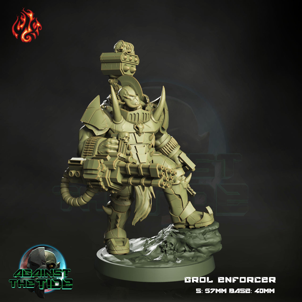 Grol Enforcer, Orc Heavy Gunner - Crippled God Foundry - Against the Tide | 32mm | Scifi | Power Armor | Champion