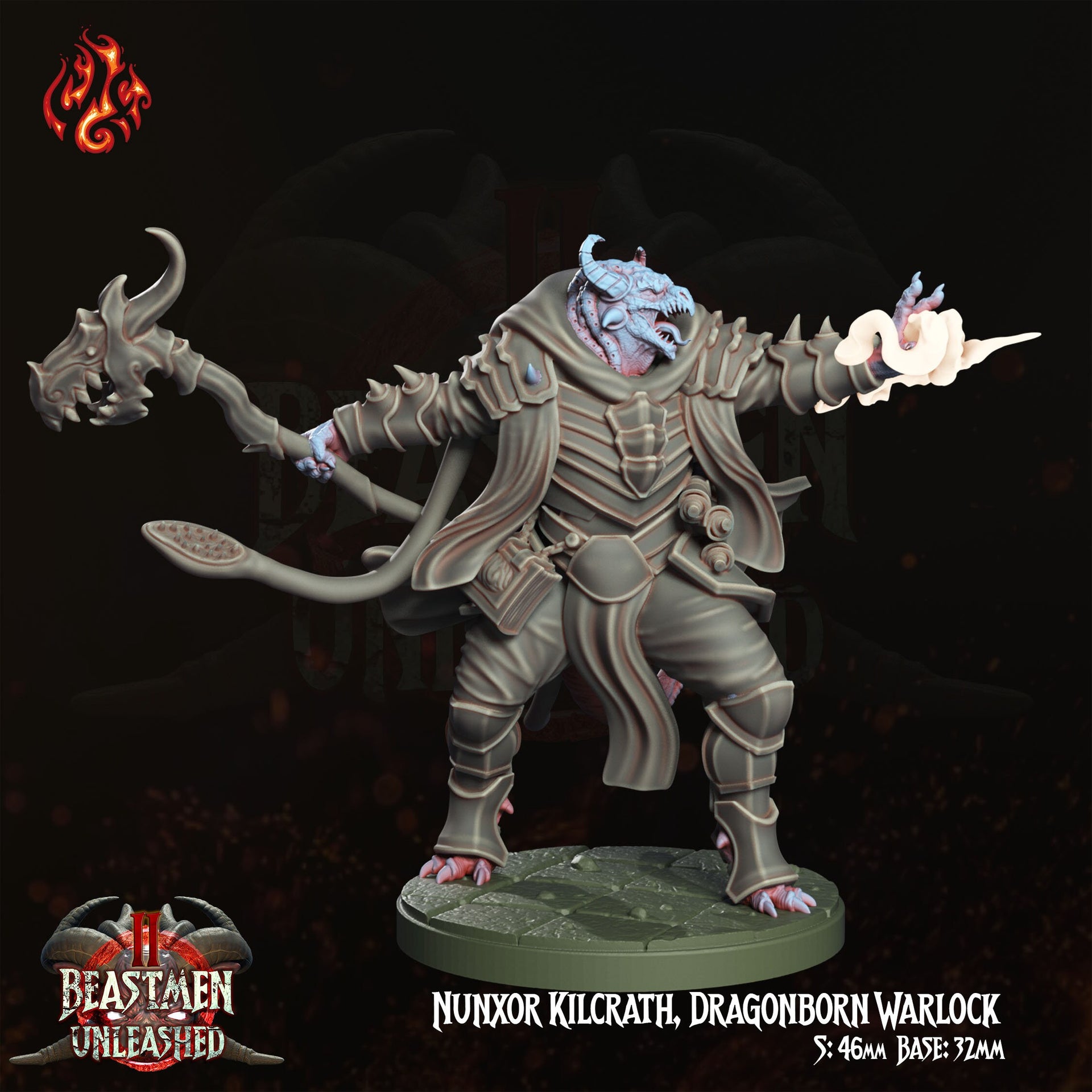 Nunxor Kilcrath, Dragonborn Warlock - Crippled God Foundry - 32mm | Dragonfolk | Lizardman | Sorcerer