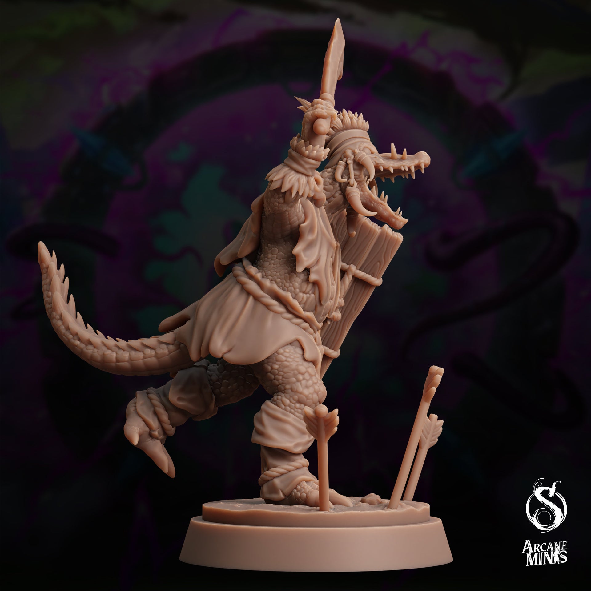 Maka Elite, Gatorfolk Warrior - Arcane Minis | 32mm | The Skybreaker Chronicles | Alligator | Crocodile | Lizardman