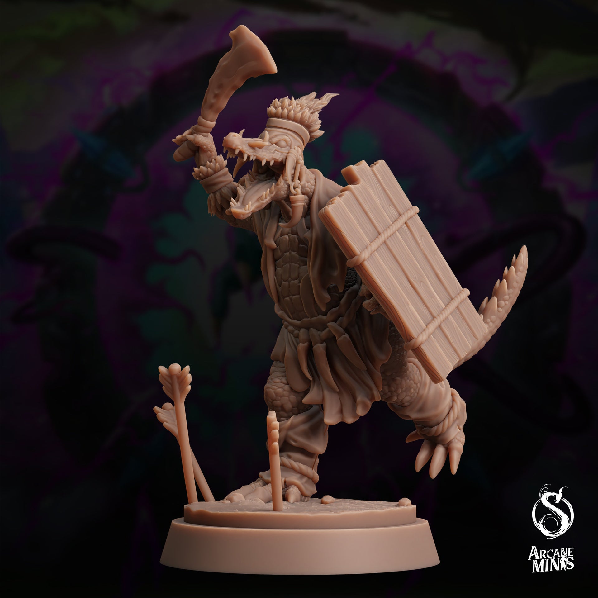 Maka Elite, Gatorfolk Warrior - Arcane Minis | 32mm | The Skybreaker Chronicles | Alligator | Crocodile | Lizardman