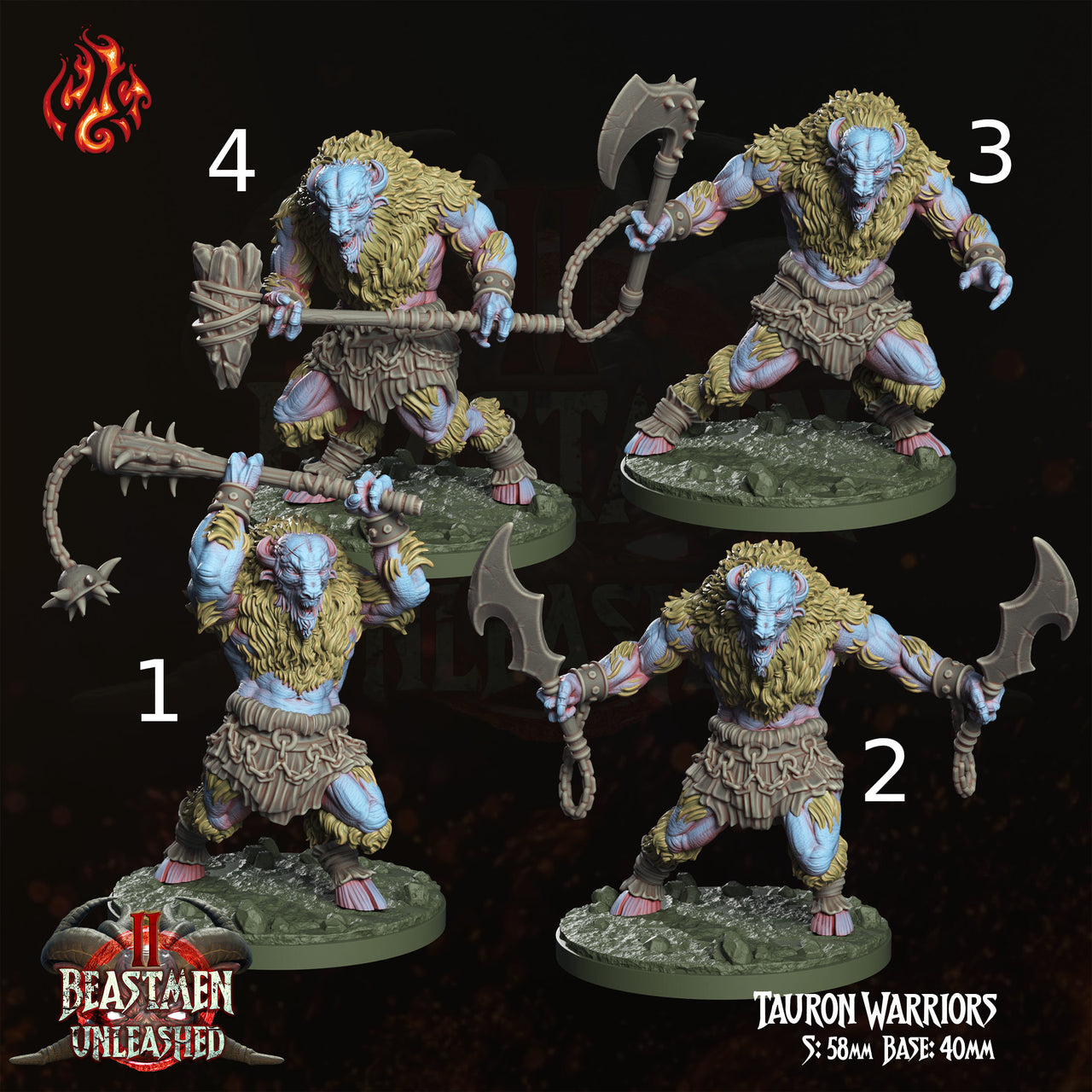 Tauron Warriors, Beastman Soldier- Crippled God Foundry - 32mm | Fighter| Barbarian | Chaos