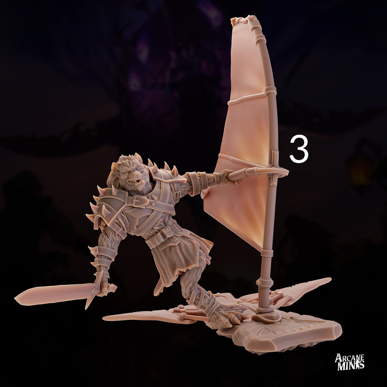 Gnoll Warlord- Arcane Minis | 32mm | Raiders of Ruin | Armored | Fighter | Skyboard | Airship