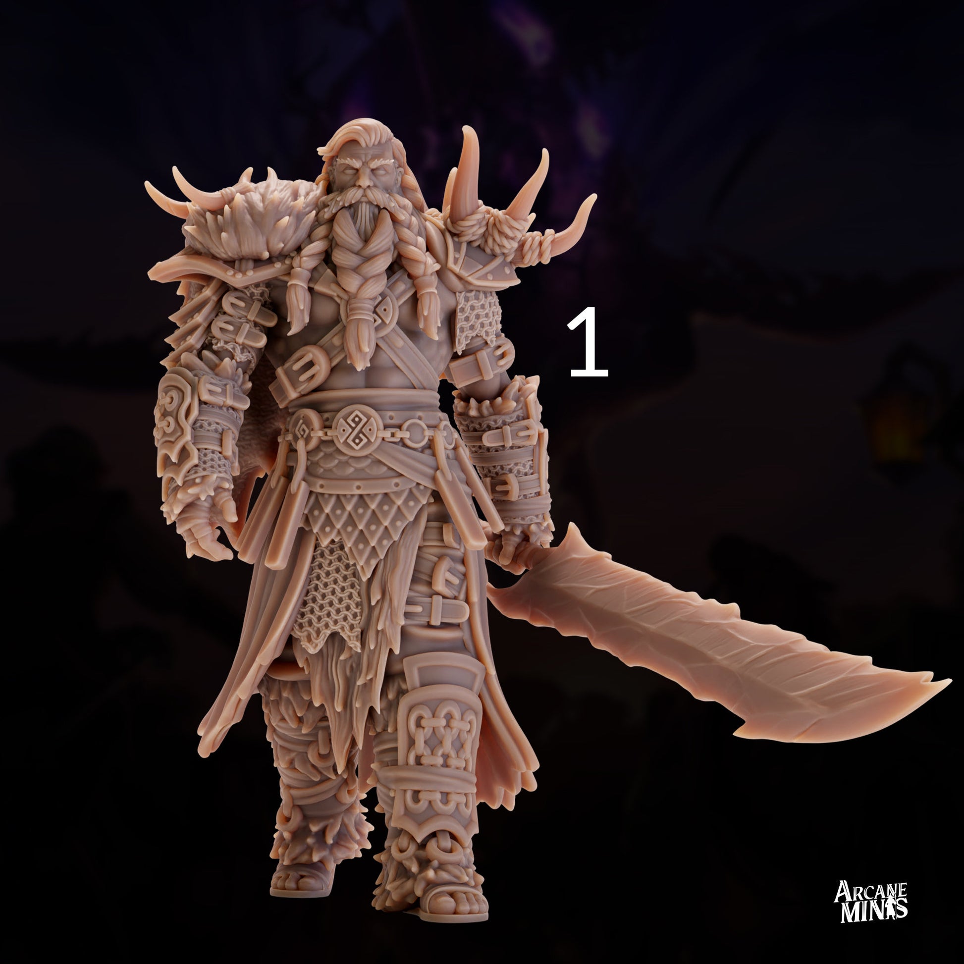 Human Frost Barbarian, Male- Arcane Minis | 32mm | Raiders of Ruin | Axe | Fighter | Skyboard | Airship