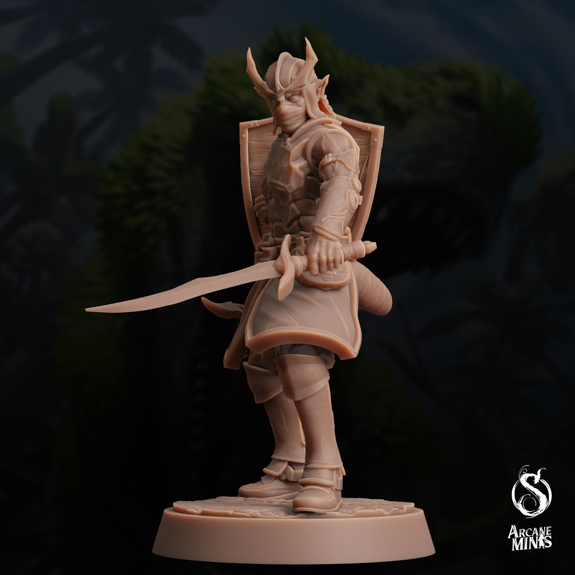 Tiefling Town Guard - Arcane Minis | 32mm | Dino Domination | Fighter | Knight | Soldier | Demonkin