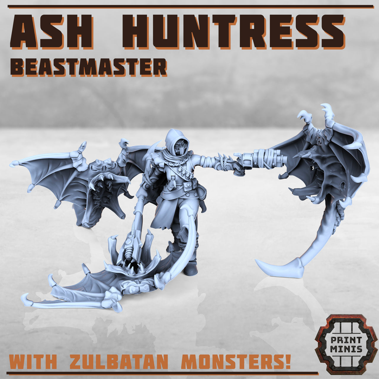 Ash Huntress and Zulbatans, Beastmaster - Print Minis | Sci Fi | Light Infantry | 28mm Heroic | Cultist | Wasteland | Hunter