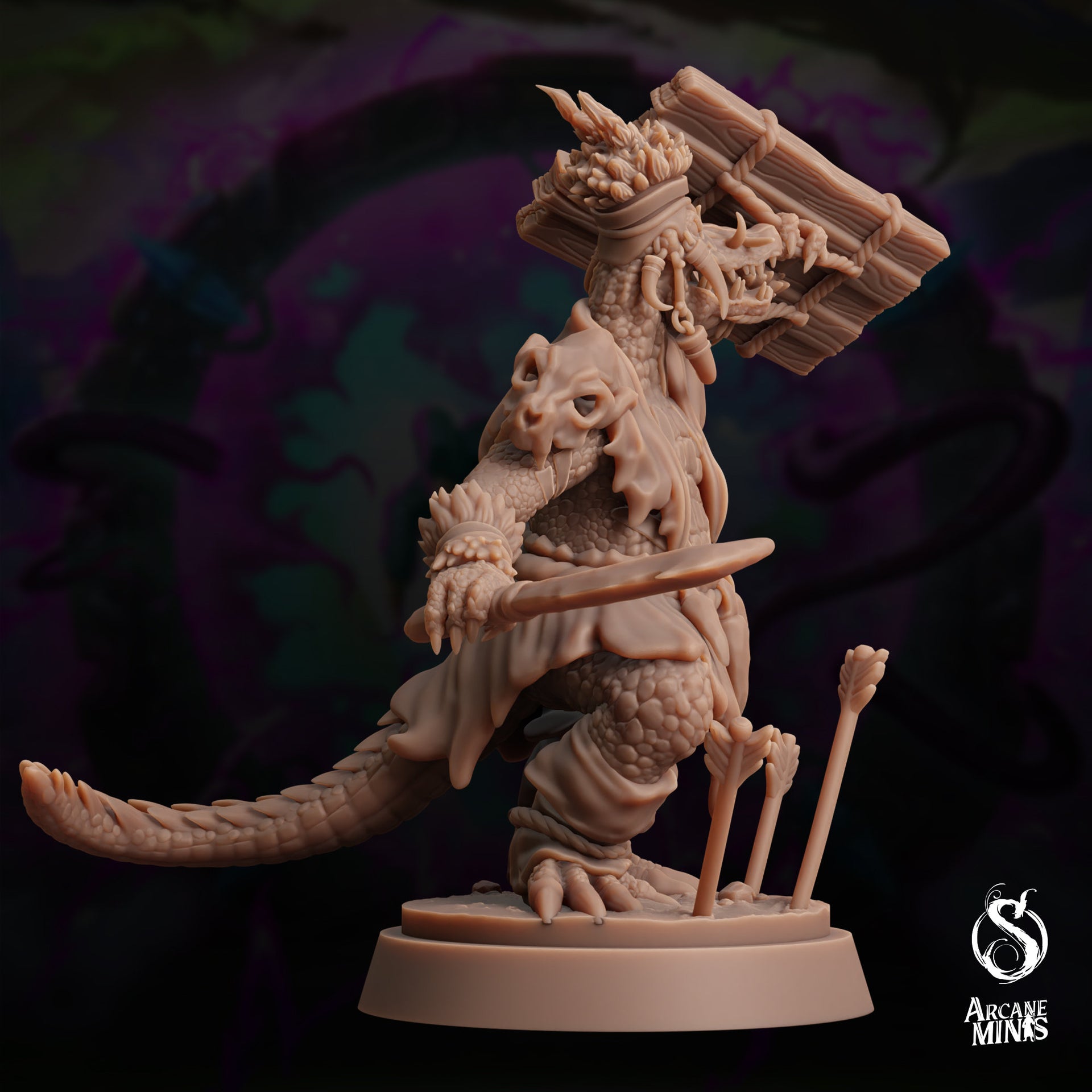 Maka Elite, Gatorfolk Warrior - Arcane Minis | 32mm | The Skybreaker Chronicles | Alligator | Crocodile | Lizardman