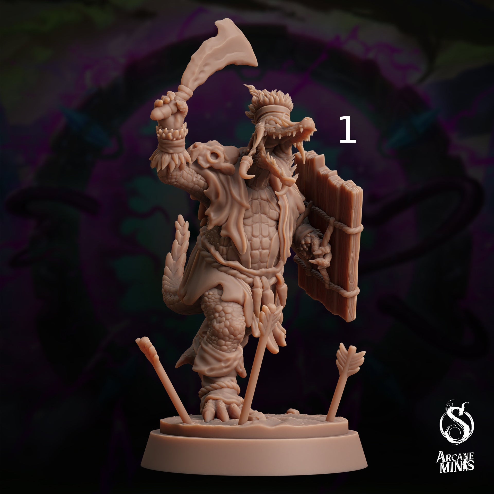 Maka Elite, Gatorfolk Warrior - Arcane Minis | 32mm | The Skybreaker Chronicles | Alligator | Crocodile | Lizardman