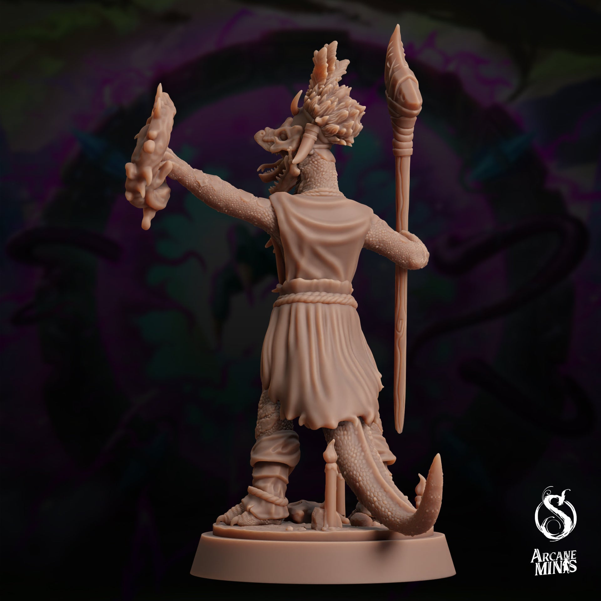 Maka Warpriest, Dinosaur Shaman - Arcane Minis | 32mm | The Skybreaker Chronicles | Lizardman | Dragonborn