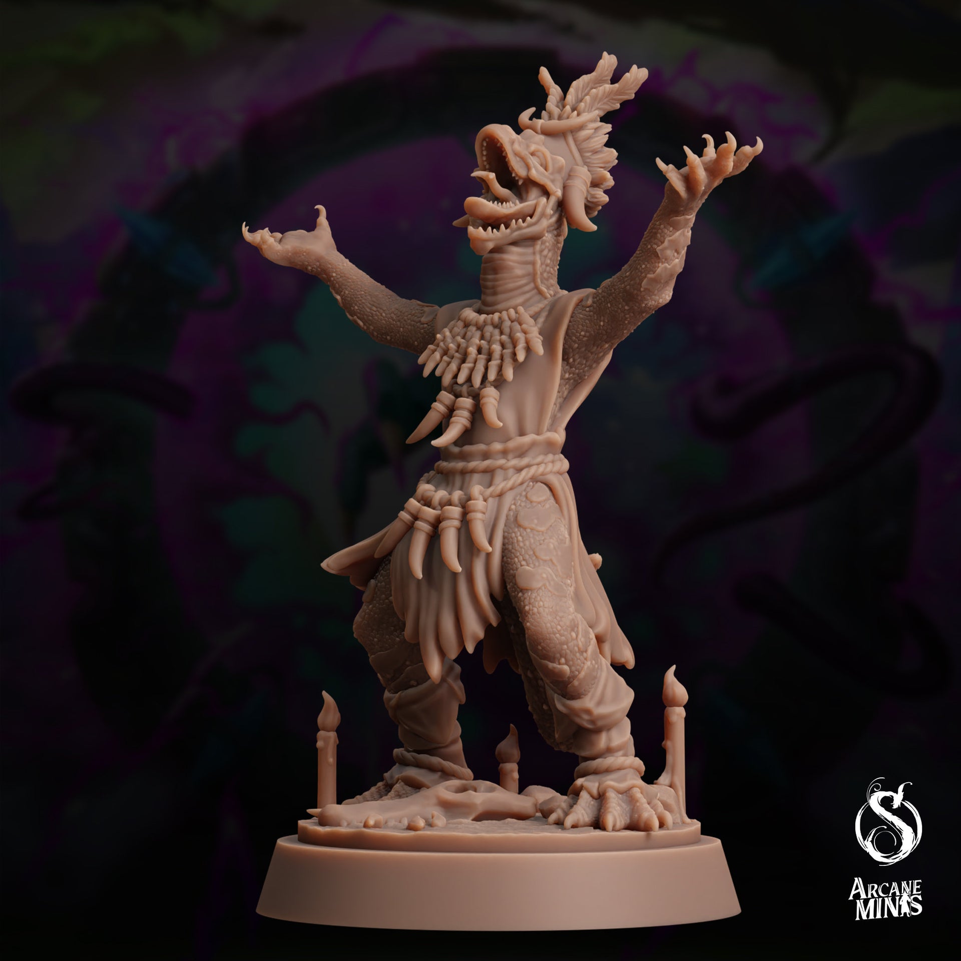 Maka Warpriest, Dinosaur Shaman - Arcane Minis | 32mm | The Skybreaker Chronicles | Lizardman | Dragonborn