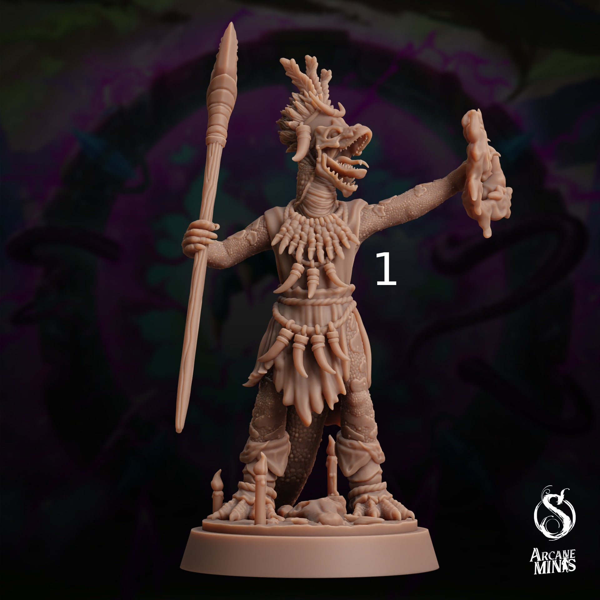 Maka Warpriest, Dinosaur Shaman - Arcane Minis | 32mm | The Skybreaker Chronicles | Lizardman | Dragonborn