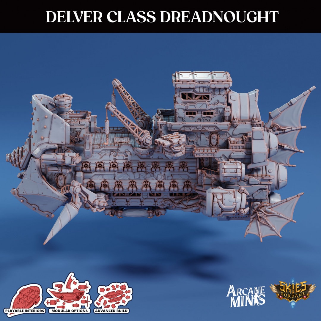 Delver Dreadnought - Arcane Minis | 32mm | Airship | Massive! | Playable Interior
