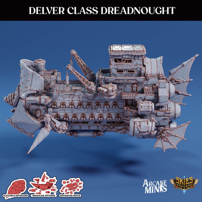 Delver Dreadnought - Arcane Minis | 32mm | Airship | Massive! | Playable Interior