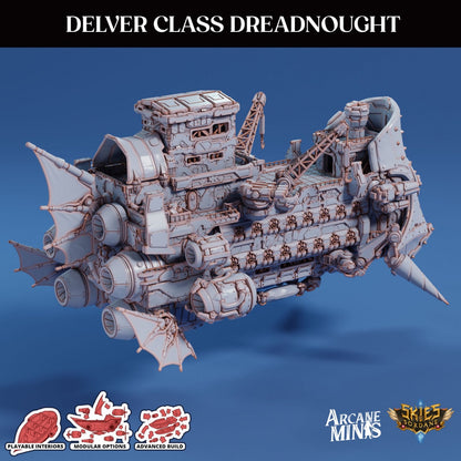 Delver Dreadnought - Arcane Minis | 32mm | Airship | Massive! | Playable Interior