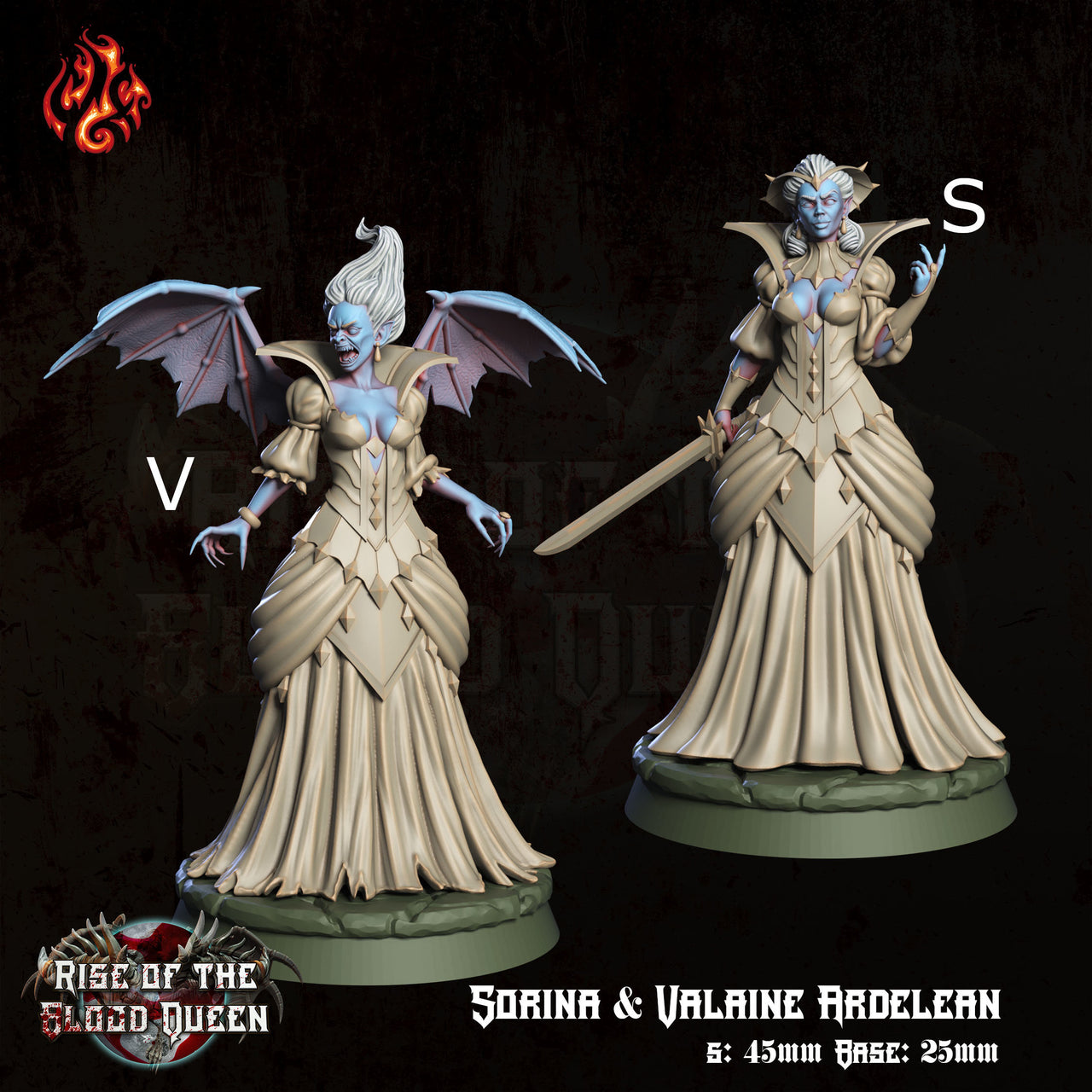 Sorina & Valaine Ardelean, Vampire Vampire Countesses- Crippled God Foundry | 32mm | Rise of The Blood Queen | Noble