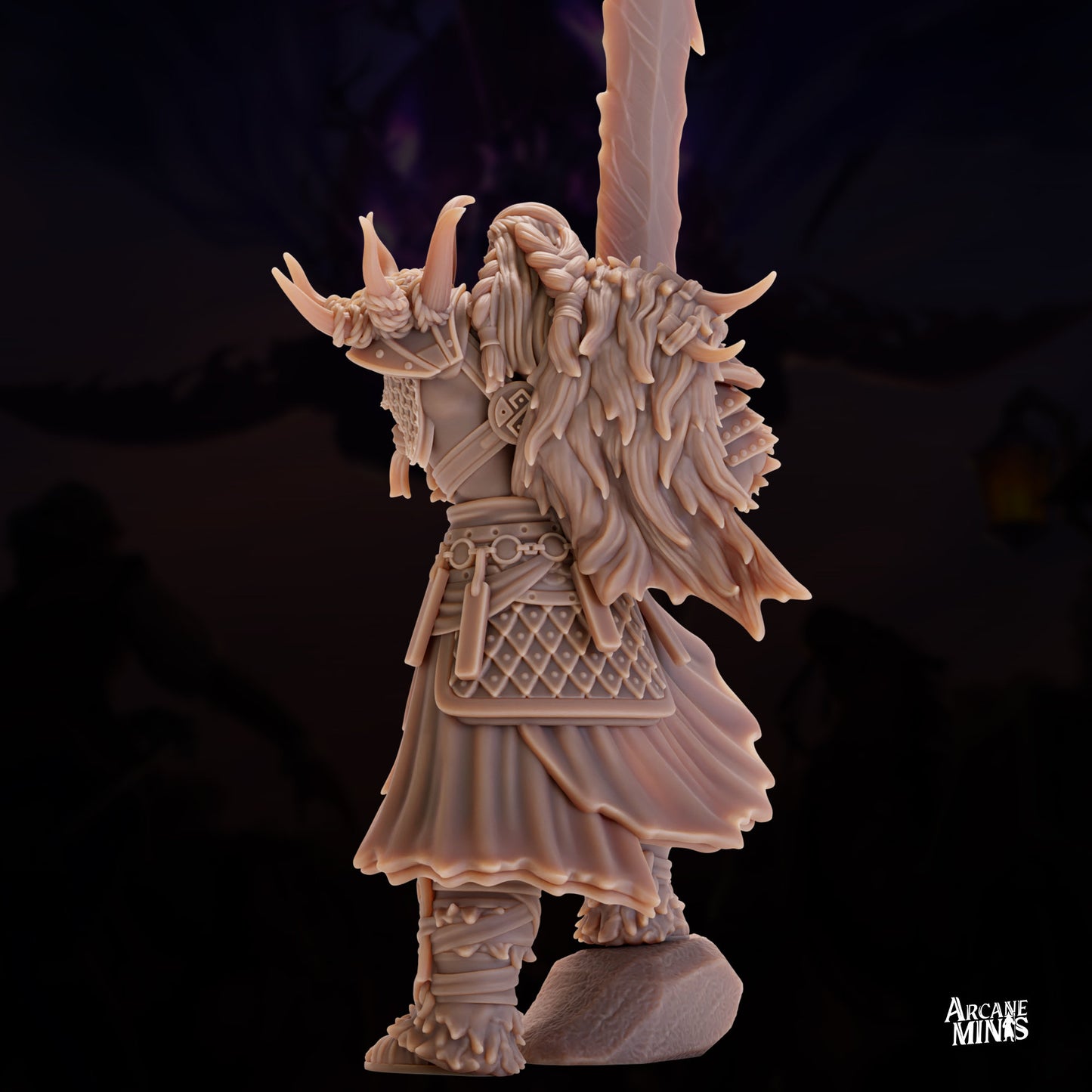 Human Frost Barbarian, Male- Arcane Minis | 32mm | Raiders of Ruin | Axe | Fighter | Skyboard | Airship