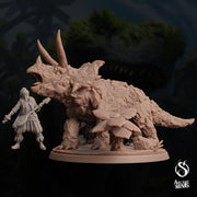 Craghorn Triceratops, Elemental Dinosaur - Arcane Minis | 32mm | Dino Domination | Rock | Stone