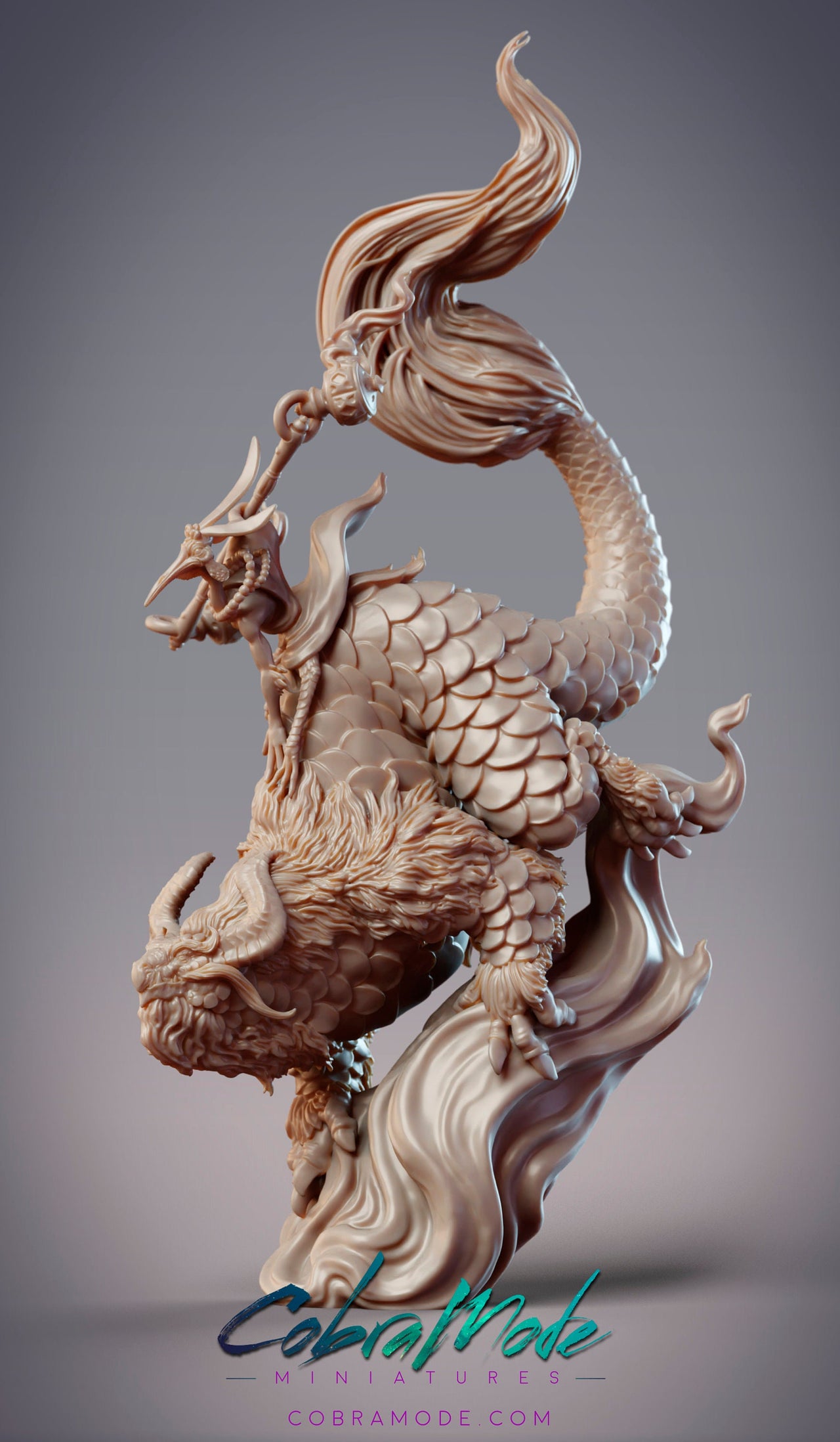 Feixian Monk RuYan and Sacred Beast FengYun - CobraMode | Miniature | Wargaming | Roleplaying Games | 32mm | 54mm | Crane | Dragon