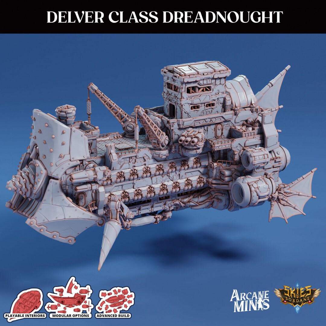 Delver Dreadnought - Arcane Minis | 32mm | Airship | Massive! | Playable Interior