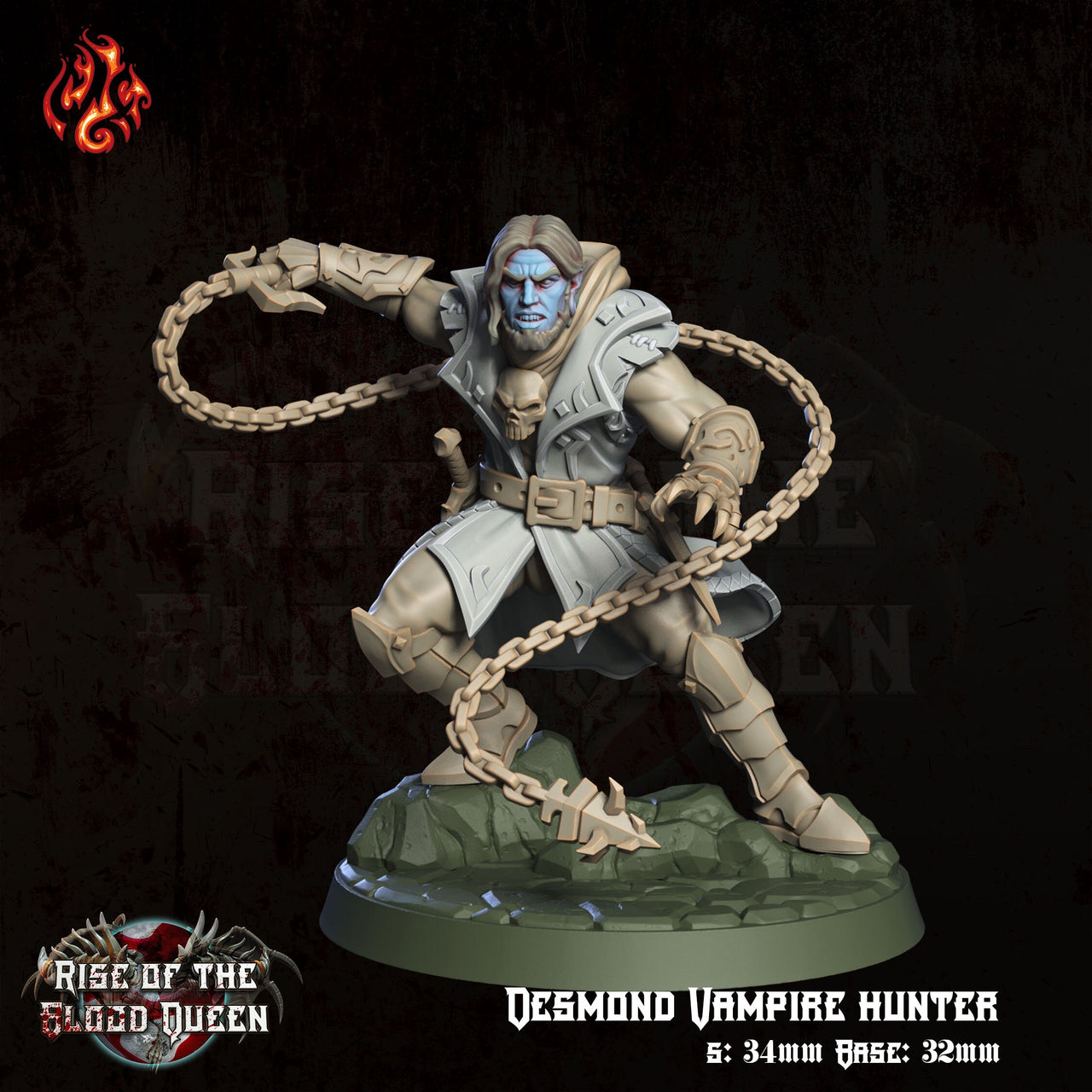 Desmond, Vampire hunter - Crippled God Foundry | 32mm | Rise of The Blood Queen | Chain Whip | Rogue | Slayer